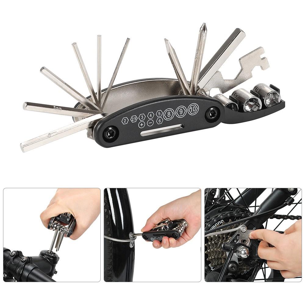 Touroll Kit riparazione bici multitool 16 in 1 con toppe