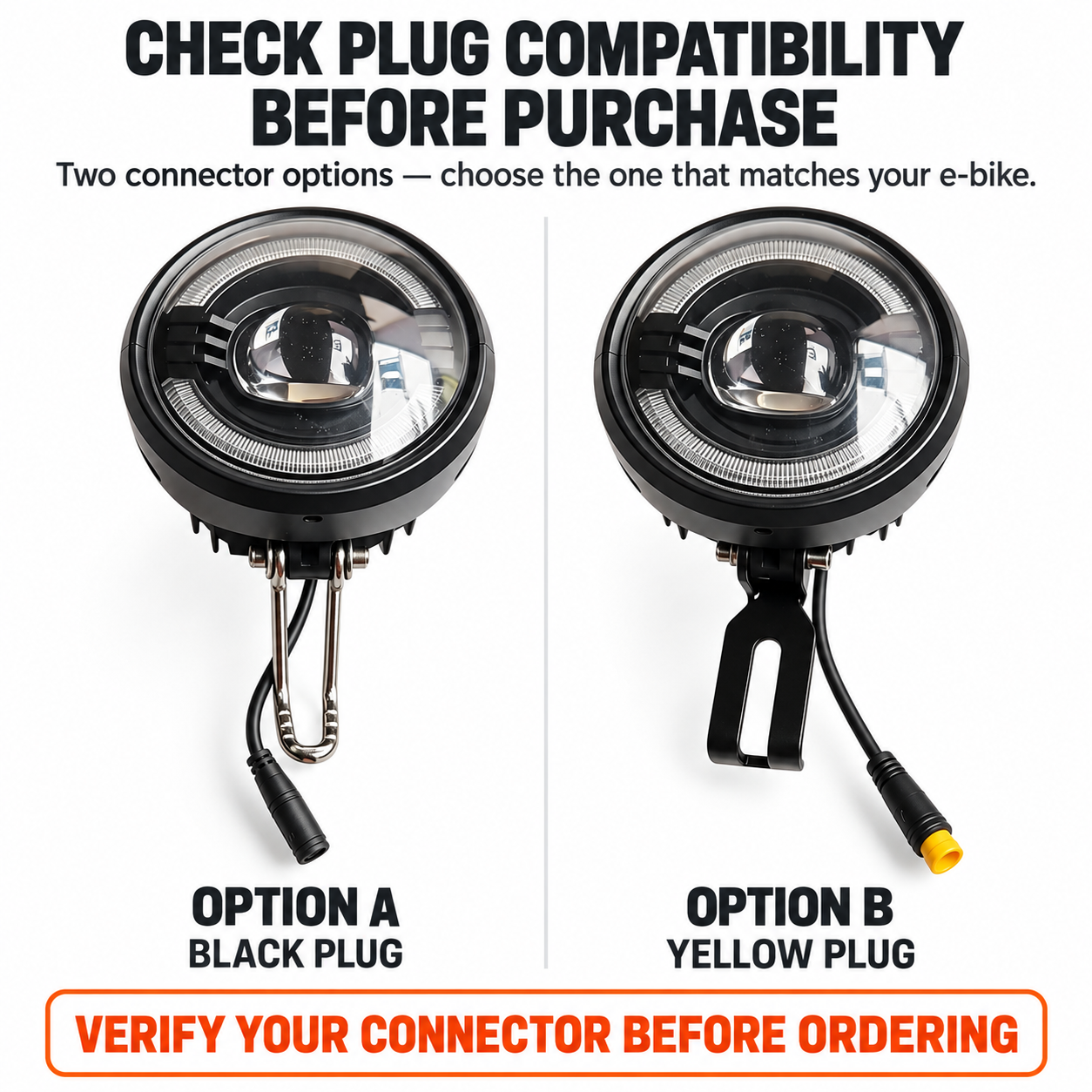 E-BYCCO Faro Anteriore Bici Elettrica Grande Nero