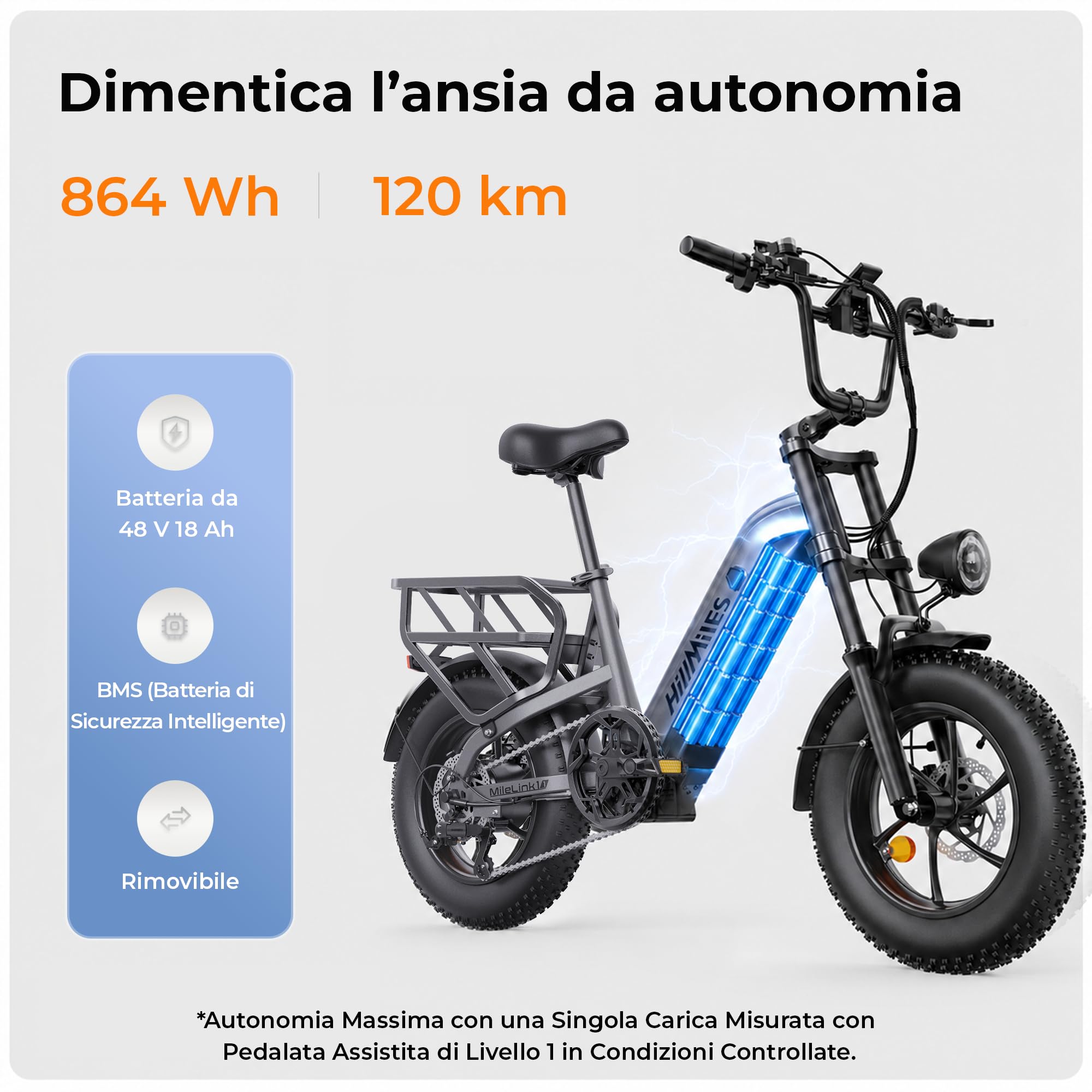 HillMiles MileLink 1 bici elettrica 48V 18Ah 1 batteria