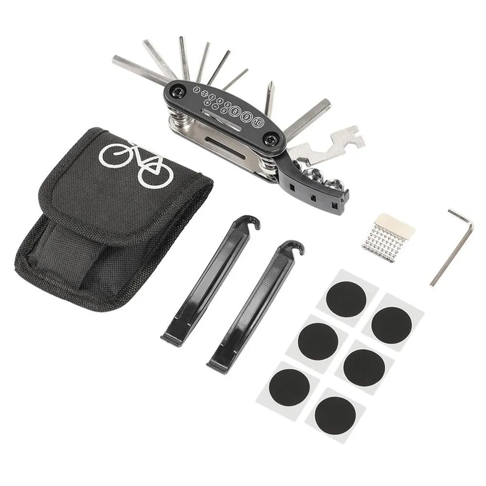 Touroll Kit riparazione bici multitool 16 in 1 con toppe