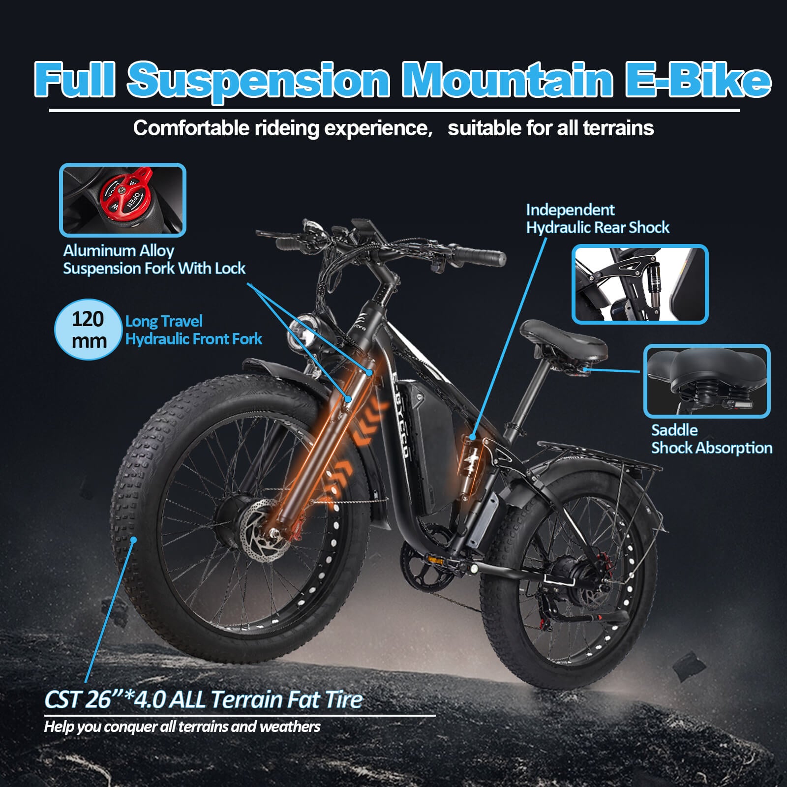 E-BYCCO EB7Pro bici elettrica 26" 52V 3000W nero bianco