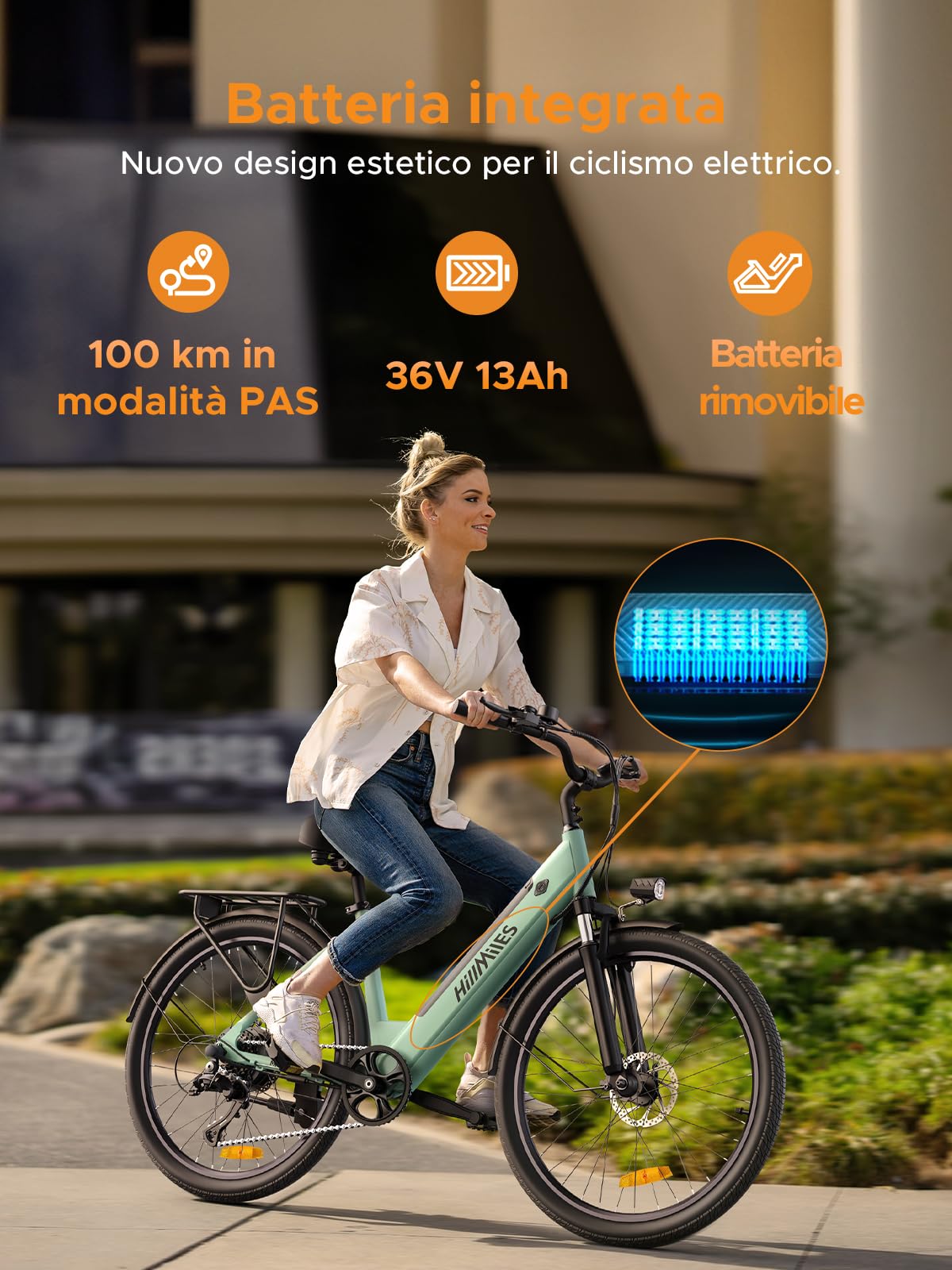 HillMiles MileCity1 bici elettrica 26" grigia 100 km