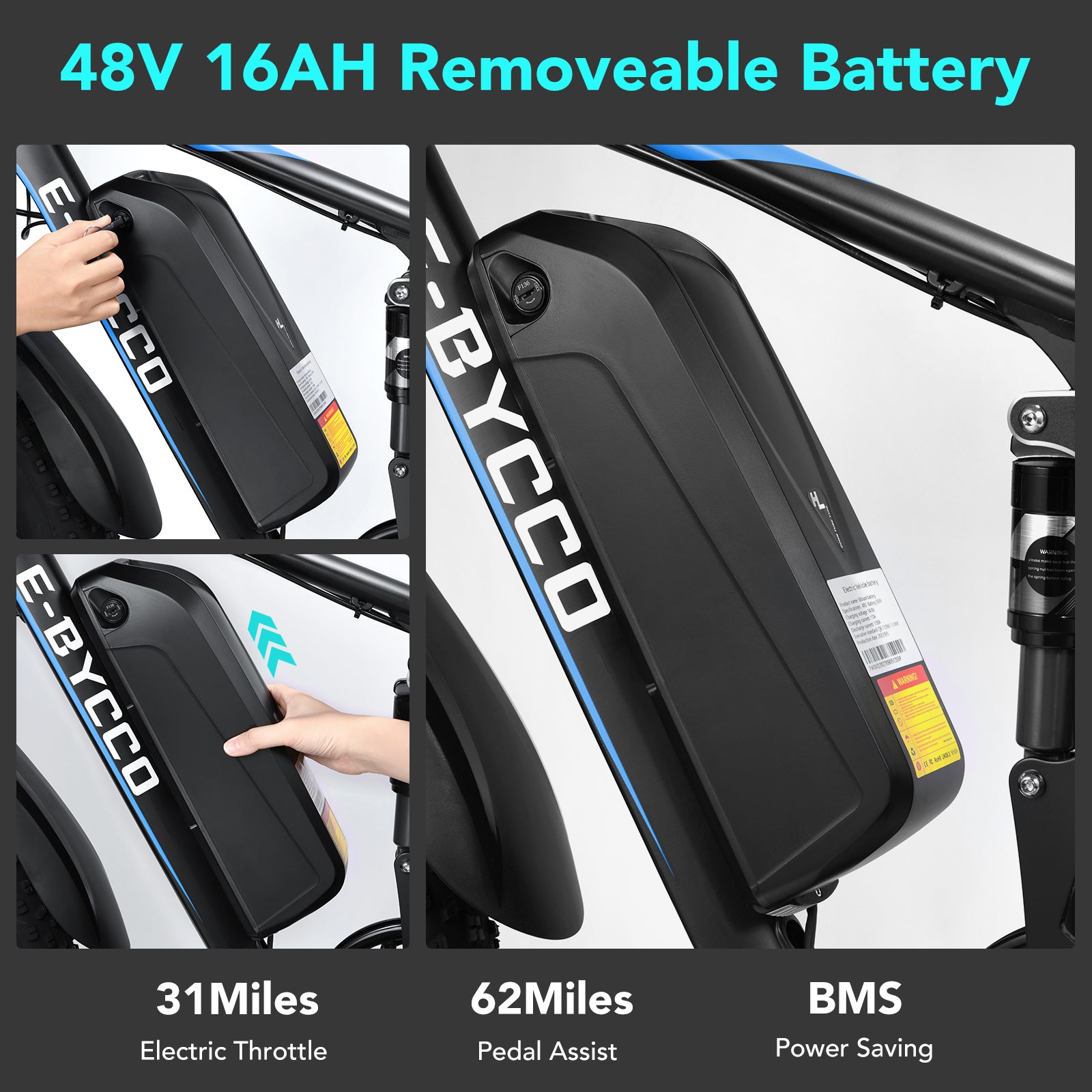 E-BYCCO E8 batteria bici elettrica 48V 17,5Ah rimovibile