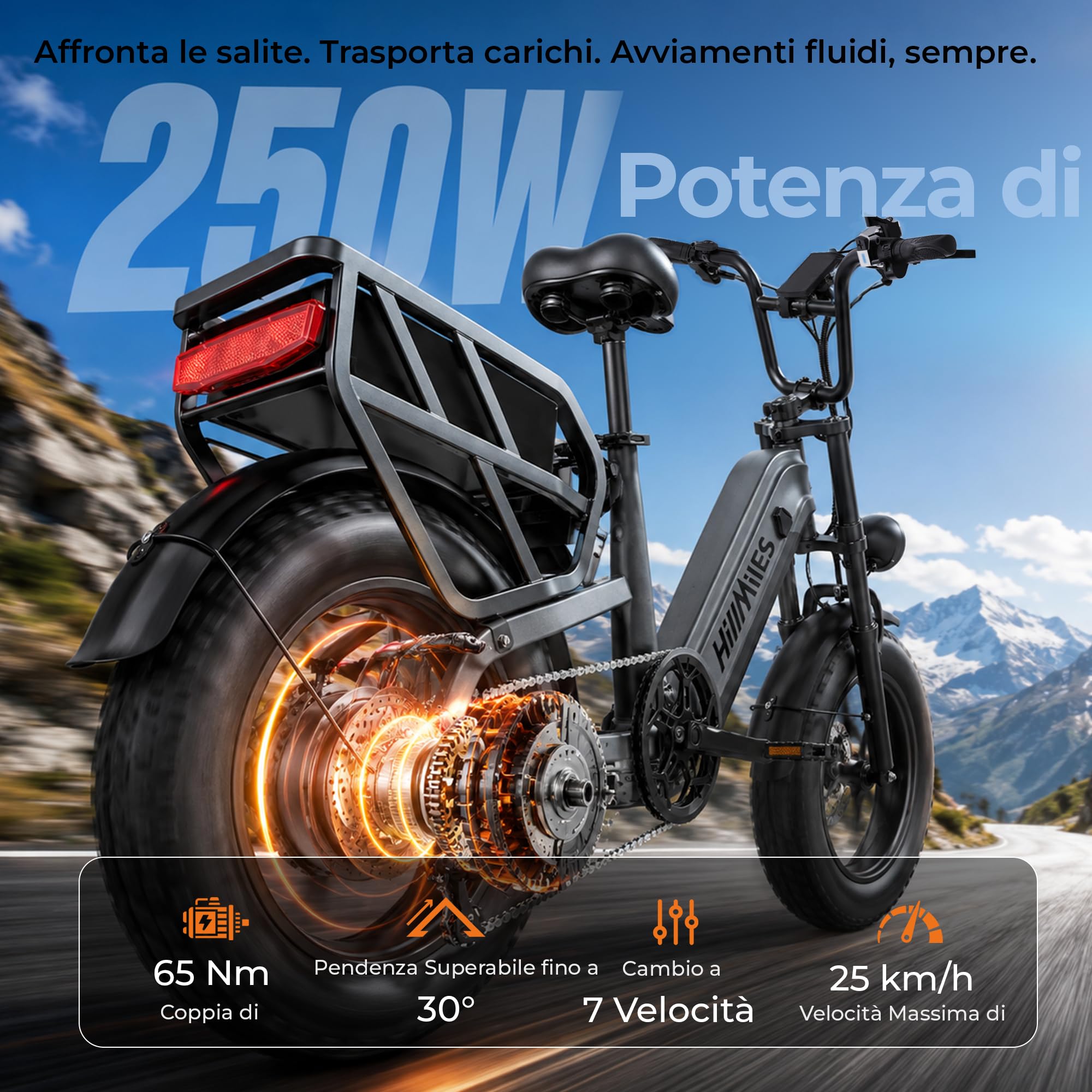 HillMiles MileLink 1 bici elettrica 48V 18Ah 1 batteria