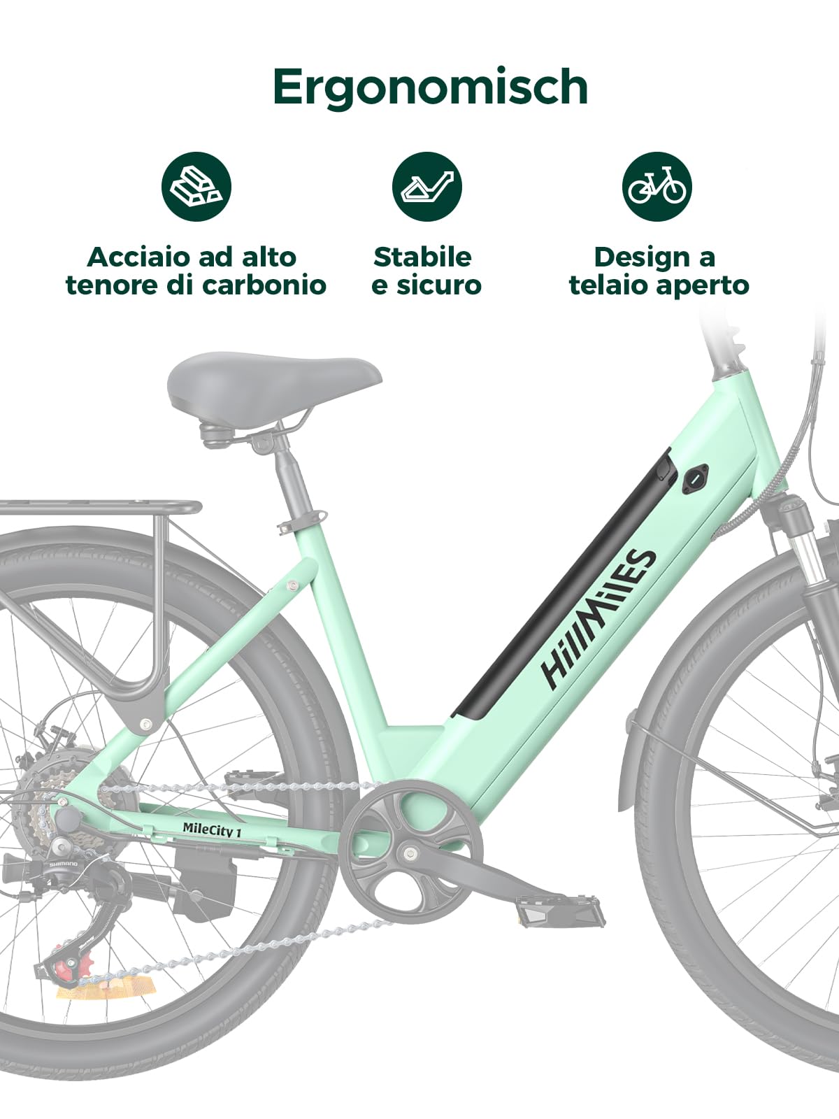 HillMiles MileCity1 bici elettrica 26" grigia 100 km