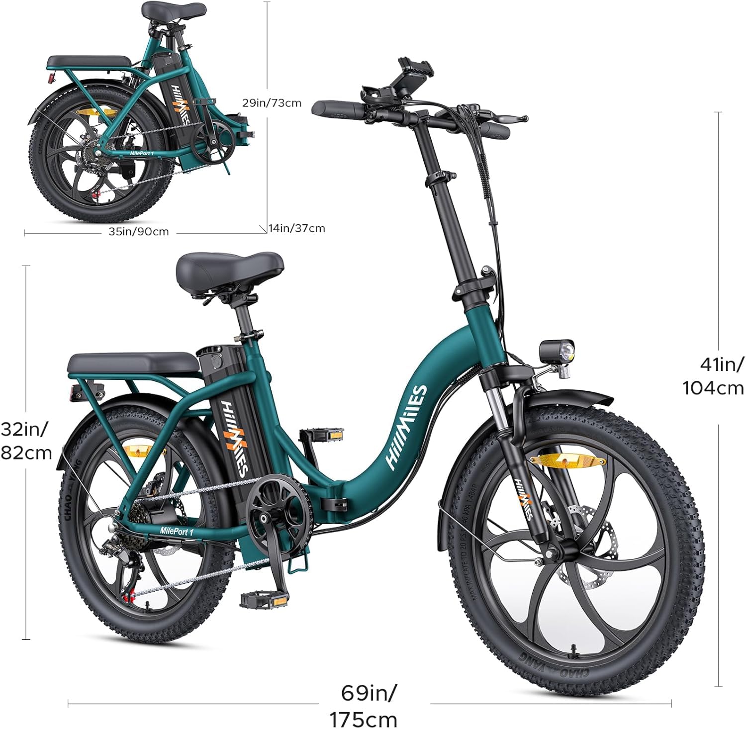 HillMiles MilePort 1 Bici Elettrica Pieghevole Verde 100 Km