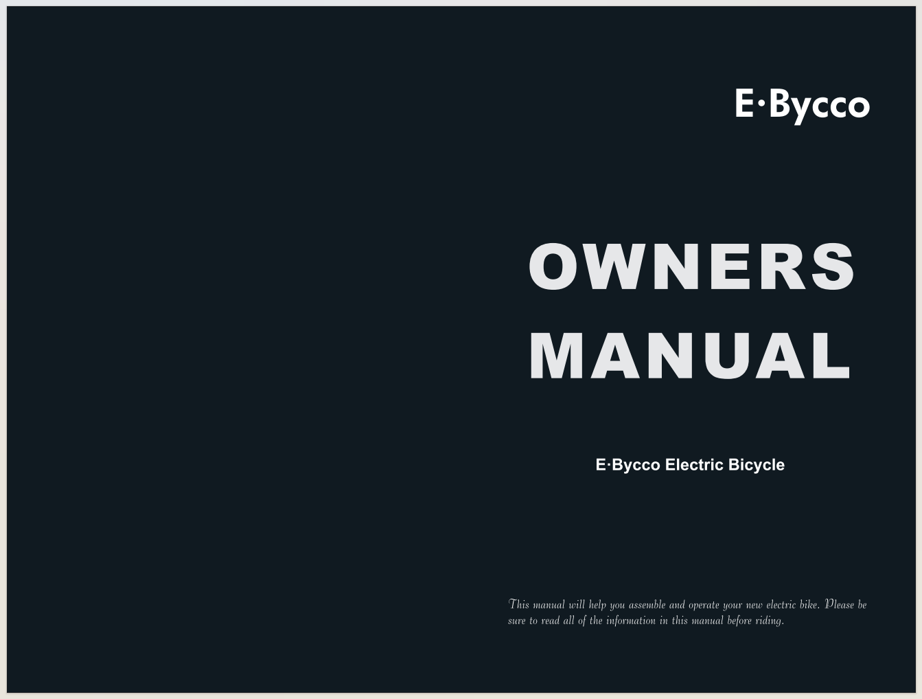 E-Bycco E8 E9 manuale utente uso e manutenzione