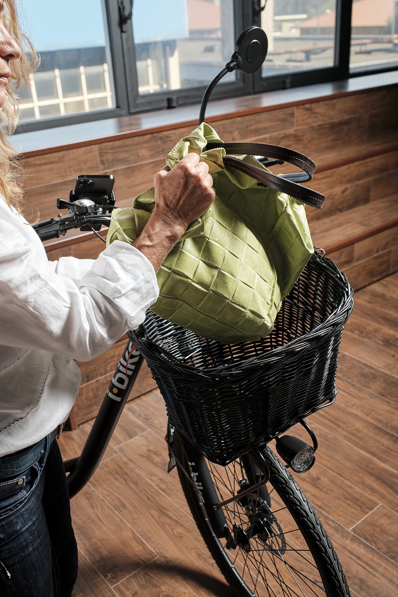i-Bike CB-8094 Cestino Bici Vimini Nero Rimovibile