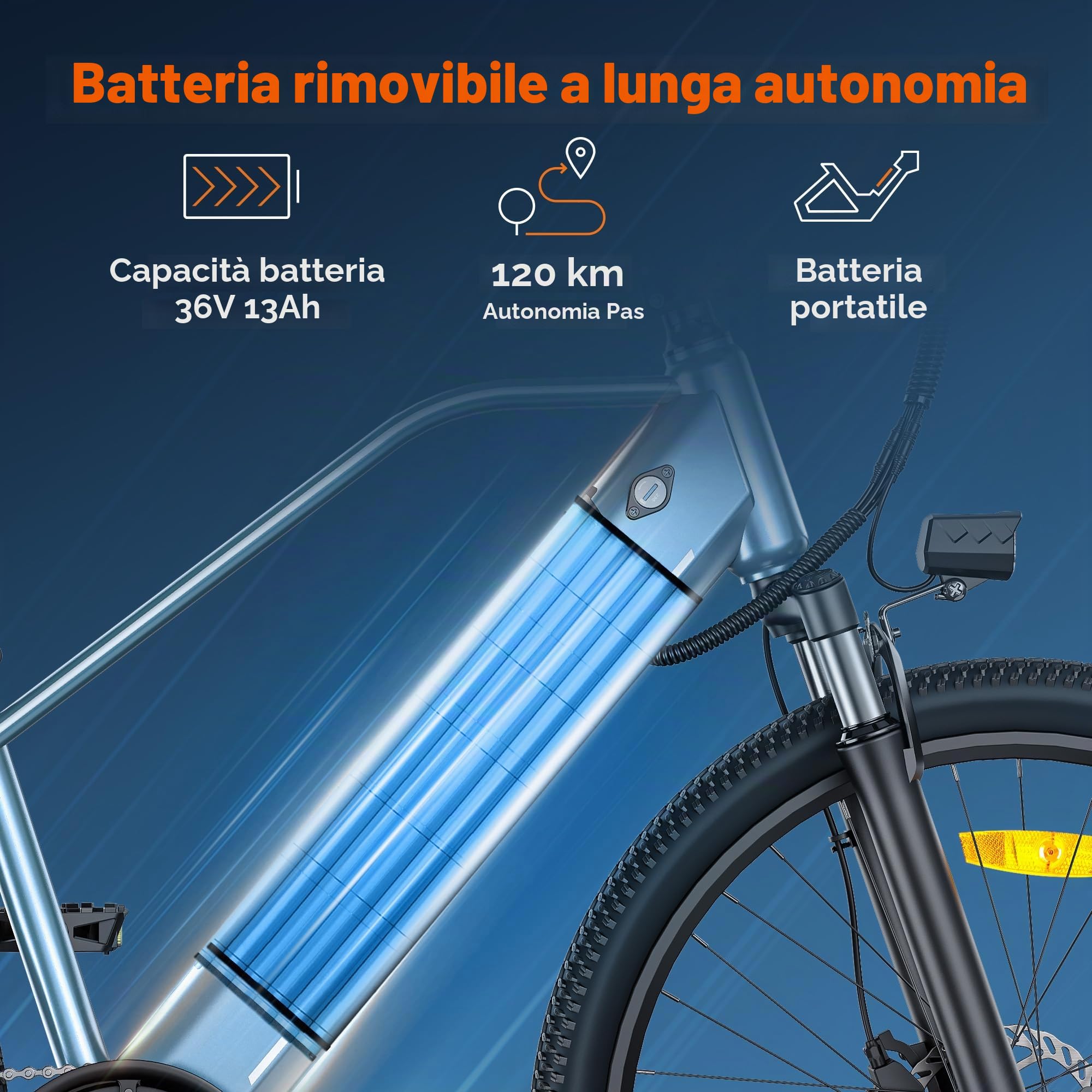 HillMiles MileTrail1 Bici Elettrica 26" Blu 100Km
